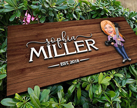 BK Gift Kişiye Özel Kadın Fotoğrafçı Karikatürlü Kabartma Figürlü Ahşap Tablo, Duvar Dekoru, Arkadaşa Hediye, Özel Tasarım Ev Hediyesi-1