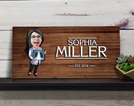BK Gift Kişiye Özel Kadın Radyolojist Karikatürlü Kabartma Figürlü Ahşap Tablo, Duvar Dekoru, Arkadaşa Hediye, Özel Tasarım Ev Hediyesi-1