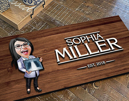 BK Gift Kişiye Özel Kadın Radyolojist Karikatürlü Kabartma Figürlü Ahşap Tablo, Duvar Dekoru, Arkadaşa Hediye, Özel Tasarım Ev Hediyesi-1