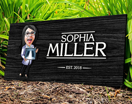 BK Gift Kişiye Özel Kadın Radyolojist Karikatürlü Kabartma Figürlü Ahşap Tablo, Duvar Dekoru, Arkadaşa Hediye, Özel Tasarım Ev Hediyesi-1