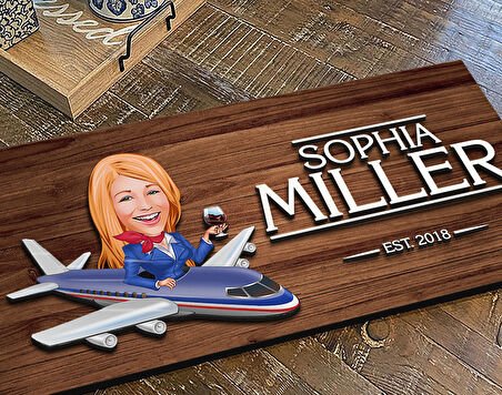 BK Gift Kişiye Özel Hostes Karikatürlü Kabartma Figürlü Ahşap Tablo, Duvar Dekoru, Arkadaşa Hediye, Özel Tasarım Ev Hediyesi-1