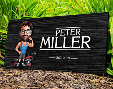 BK Gift Kişiye Özel Fitness Karikatürlü Kabartma Figürlü Ahşap Tablo, Duvar Dekoru, Arkadaşa Hediye, Özel Tasarım Ev Hediyesi-1