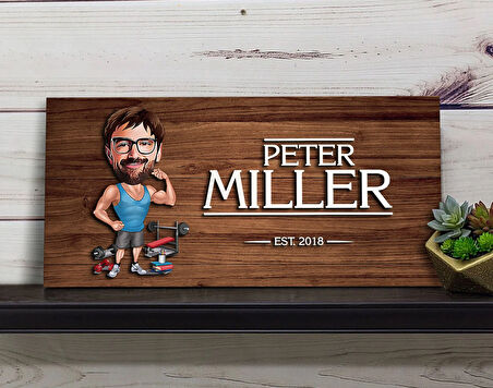 BK Gift Kişiye Özel Fitness Karikatürlü Kabartma Figürlü Ahşap Tablo, Duvar Dekoru, Arkadaşa Hediye, Özel Tasarım Ev Hediyesi-1