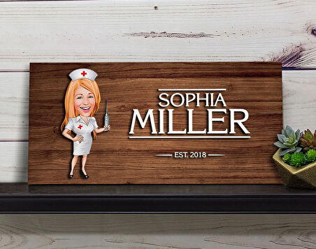 BK Gift Kişiye Özel Hemşire Karikatürlü Kabartma Figürlü Ahşap Tablo, Duvar Dekoru, Arkadaşa Hediye, Özel Tasarım Ev Hediyesi-1