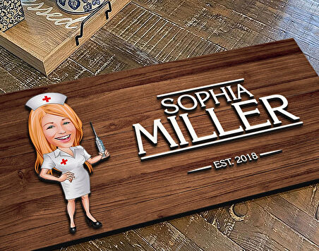 BK Gift Kişiye Özel Hemşire Karikatürlü Kabartma Figürlü Ahşap Tablo, Duvar Dekoru, Arkadaşa Hediye, Özel Tasarım Ev Hediyesi-1