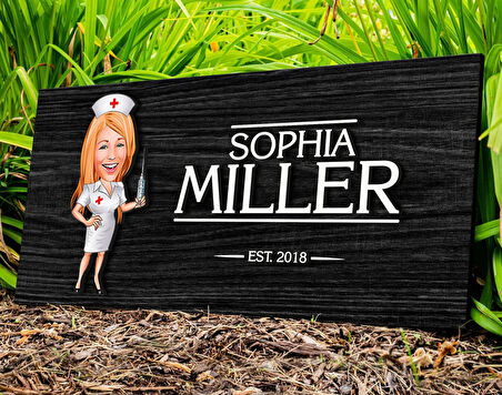 BK Gift Kişiye Özel Hemşire Karikatürlü Kabartma Figürlü Ahşap Tablo, Duvar Dekoru, Arkadaşa Hediye, Özel Tasarım Ev Hediyesi-1