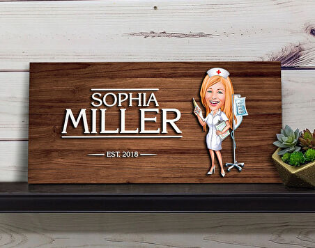 BK Gift Kişiye Özel Hemşire Karikatürlü Kabartma Figürlü Ahşap Tablo, Duvar Dekoru, Arkadaşa Hediye, Özel Tasarım Ev Hediyesi-2