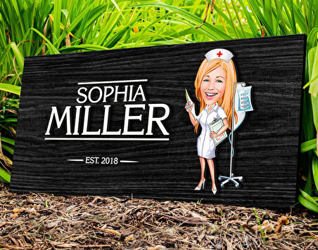 BK Gift Kişiye Özel Hemşire Karikatürlü Kabartma Figürlü Ahşap Tablo, Duvar Dekoru, Arkadaşa Hediye, Özel Tasarım Ev Hediyesi-2