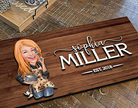 BK Gift Kişiye Özel Kadın Aşçı Karikatürlü Kabartma Figürlü Ahşap Tablo, Duvar Dekoru, Arkadaşa Hediye, Özel Tasarım Ev Hediyesi-2