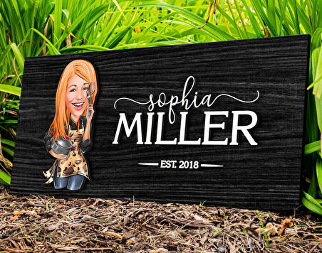 BK Gift Kişiye Özel Kadın Aşçı Karikatürlü Kabartma Figürlü Ahşap Tablo, Duvar Dekoru, Arkadaşa Hediye, Özel Tasarım Ev Hediyesi-2