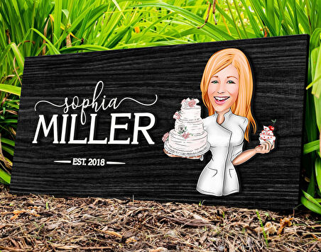 BK Gift Kişiye Özel Kadın Aşçı Karikatürlü Kabartma Figürlü Ahşap Tablo, Duvar Dekoru, Arkadaşa Hediye, Özel Tasarım Ev Hediyesi-3