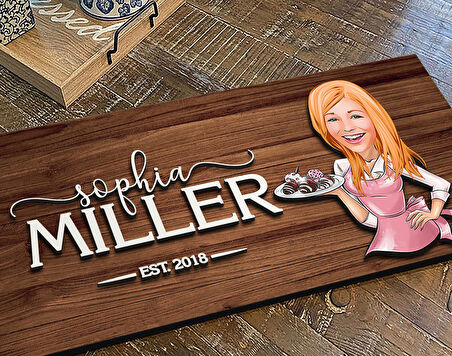 BK Gift Kişiye Özel Kadın Aşçı Karikatürlü Kabartma Figürlü Ahşap Tablo, Duvar Dekoru, Arkadaşa Hediye, Özel Tasarım Ev Hediyesi-4