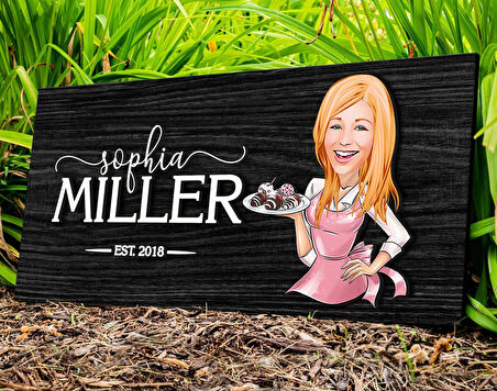 BK Gift Kişiye Özel Kadın Aşçı Karikatürlü Kabartma Figürlü Ahşap Tablo, Duvar Dekoru, Arkadaşa Hediye, Özel Tasarım Ev Hediyesi-4