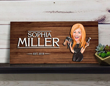 BK Gift Kişiye Özel Kadın Güzellik Uzmanı Karikatürlü Kabartma Figürlü Ahşap Tablo, Duvar Dekoru, Arkadaşa Hediye, Özel Tasarım Ev Hediyesi-1