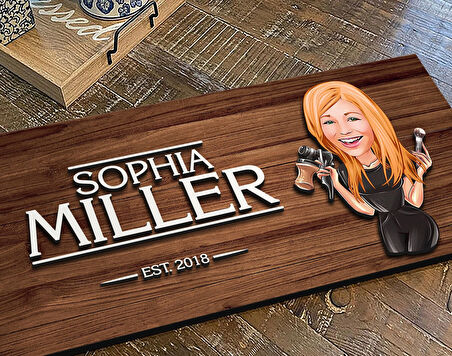 BK Gift Kişiye Özel Kadın Güzellik Uzmanı Karikatürlü Kabartma Figürlü Ahşap Tablo, Duvar Dekoru, Arkadaşa Hediye, Özel Tasarım Ev Hediyesi-1