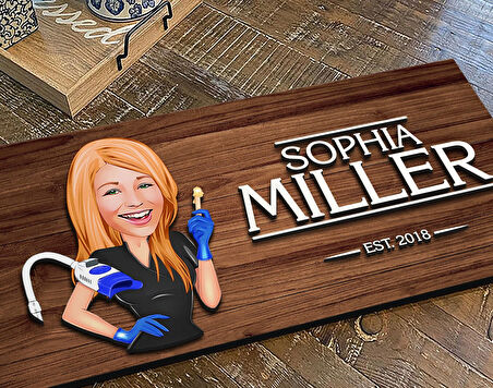 BK Gift Kişiye Özel Kadın Güzellik Uzmanı Karikatürlü Kabartma Figürlü Ahşap Tablo, Duvar Dekoru, Arkadaşa Hediye, Özel Tasarım Ev Hediyesi-2