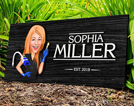 BK Gift Kişiye Özel Kadın Güzellik Uzmanı Karikatürlü Kabartma Figürlü Ahşap Tablo, Duvar Dekoru, Arkadaşa Hediye, Özel Tasarım Ev Hediyesi-2