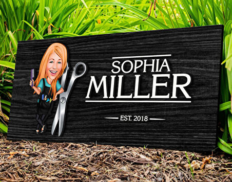 BK Gift Kişiye Özel Kadın Kuaför Karikatürlü Kabartma Figürlü Ahşap Tablo, Duvar Dekoru, Arkadaşa Hediye, Özel Tasarım Ev Hediyesi-1