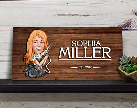 BK Gift Kişiye Özel Kadın Kuaför Karikatürlü Kabartma Figürlü Ahşap Tablo, Duvar Dekoru, Arkadaşa Hediye, Özel Tasarım Ev Hediyesi-2