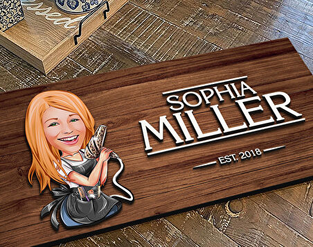 BK Gift Kişiye Özel Kadın Kuaför Karikatürlü Kabartma Figürlü Ahşap Tablo, Duvar Dekoru, Arkadaşa Hediye, Özel Tasarım Ev Hediyesi-2