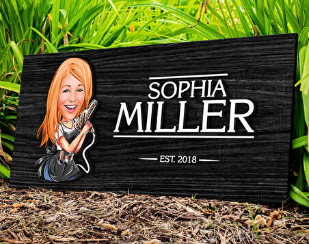 BK Gift Kişiye Özel Kadın Kuaför Karikatürlü Kabartma Figürlü Ahşap Tablo, Duvar Dekoru, Arkadaşa Hediye, Özel Tasarım Ev Hediyesi-2