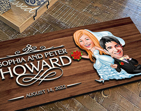 BK Gift Kişiye Özel Evleniyoruz Karikatürlü Kabartma Figürlü Ahşap Tablo, Duvar Dekoru, Arkadaşa Hediye, Özel Tasarım Ev Hediyesi-2