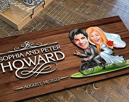 BK Gift Kişiye Özel Evleniyoruz Karikatürlü Kabartma Figürlü Ahşap Tablo, Duvar Dekoru, Arkadaşa Hediye, Özel Tasarım Ev Hediyesi-3