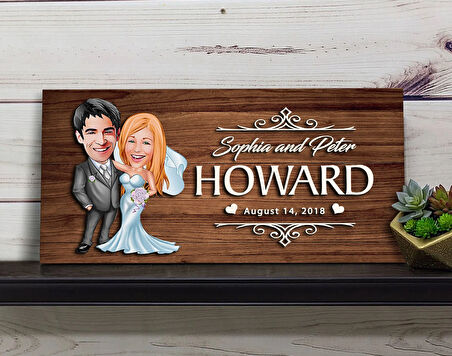 BK Gift Kişiye Özel Evleniyoruz Karikatürlü Kabartma Figürlü Ahşap Tablo, Duvar Dekoru, Arkadaşa Hediye, Özel Tasarım Ev Hediyesi-5