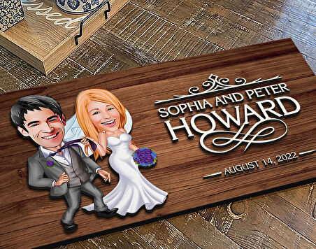 BK Gift Kişiye Özel Evleniyoruz Karikatürlü Kabartma Figürlü Ahşap Tablo, Duvar Dekoru, Arkadaşa Hediye, Özel Tasarım Ev Hediyesi-6