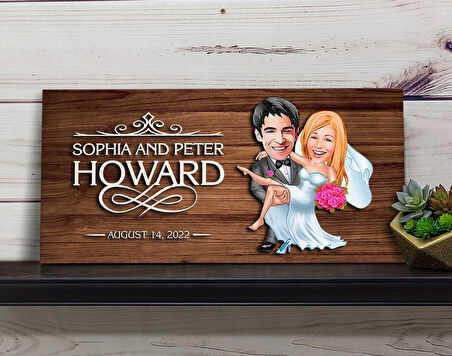BK Gift Kişiye Özel Evleniyoruz Karikatürlü Kabartma Figürlü Ahşap Tablo, Duvar Dekoru, Arkadaşa Hediye, Özel Tasarım Ev Hediyesi-9