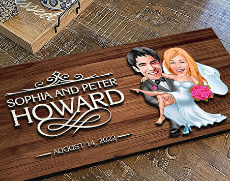 BK Gift Kişiye Özel Evleniyoruz Karikatürlü Kabartma Figürlü Ahşap Tablo, Duvar Dekoru, Arkadaşa Hediye, Özel Tasarım Ev Hediyesi-9