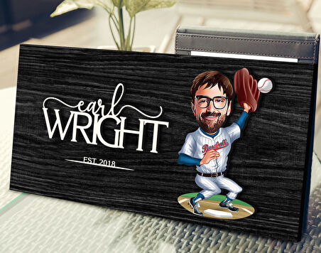 BK Gift Kişiye Özel Erkek Beyzbol Oyuncusu Karikatürlü Kabartma Figürlü Ahşap Tablo, Duvar Dekoru, Arkadaşa Hediye, Özel Tasarım Ev Hediyesi-1