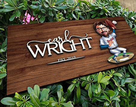 BK Gift Kişiye Özel Erkek Beyzbol Oyuncusu Karikatürlü Kabartma Figürlü Ahşap Tablo, Duvar Dekoru, Arkadaşa Hediye, Özel Tasarım Ev Hediyesi-1