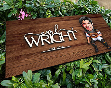 BK Gift Kişiye Özel Erkek Beyzbol Oyuncusu Karikatürlü Kabartma Figürlü Ahşap Tablo, Duvar Dekoru, Arkadaşa Hediye, Özel Tasarım Ev Hediyesi-2