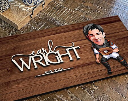 BK Gift Kişiye Özel Erkek Beyzbol Oyuncusu Karikatürlü Kabartma Figürlü Ahşap Tablo, Duvar Dekoru, Arkadaşa Hediye, Özel Tasarım Ev Hediyesi-2