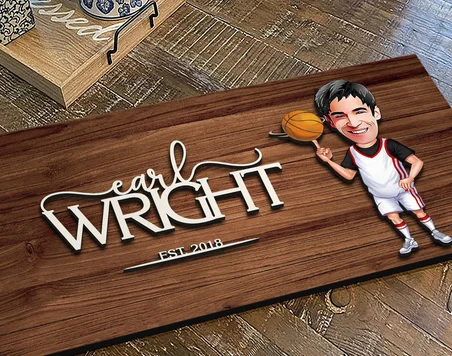 BK Gift Kişiye Özel Erkek Basketbol Oyuncusu Karikatürlü Kabartma Figürlü Ahşap Tablo, Duvar Dekoru, Arkadaşa Hediye, Özel Tasarım Ev Hediyesi-1