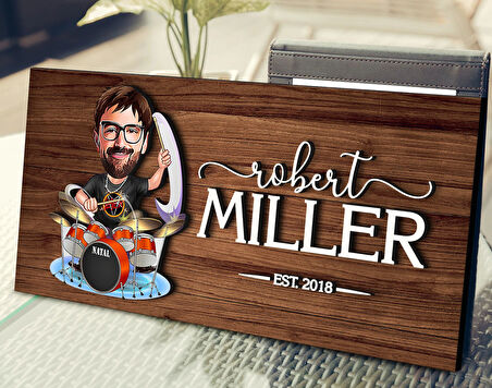 BK Gift Kişiye Özel Erkek Baterist Karikatürlü Kabartma Figürlü Ahşap Tablo, Duvar Dekoru, Arkadaşa Hediye, Özel Tasarım Ev Hediyesi-1