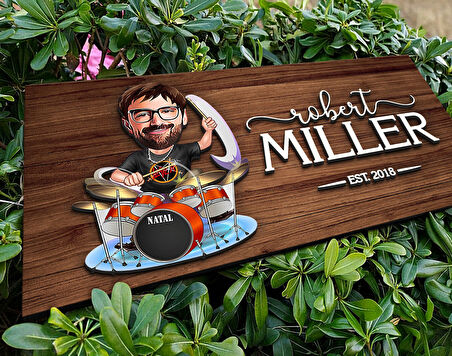 BK Gift Kişiye Özel Erkek Baterist Karikatürlü Kabartma Figürlü Ahşap Tablo, Duvar Dekoru, Arkadaşa Hediye, Özel Tasarım Ev Hediyesi-1