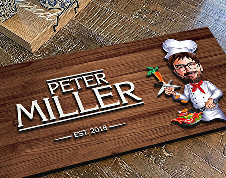 BK Gift Kişiye Özel Erkek Chef Karikatürlü Kabartma Figürlü Ahşap Tablo, Duvar Dekoru, Arkadaşa Hediye, Özel Tasarım Ev Hediyesi-1