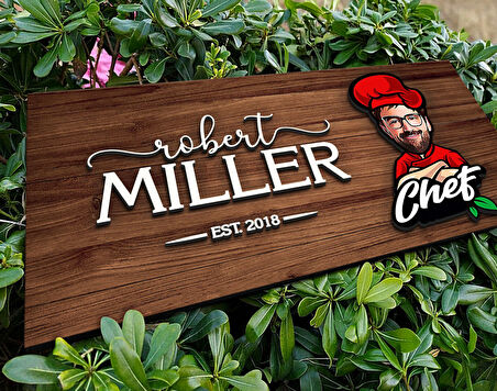 BK Gift Kişiye Özel Erkek Chef Karikatürlü Kabartma Figürlü Ahşap Tablo, Duvar Dekoru, Arkadaşa Hediye, Özel Tasarım Ev Hediyesi-2