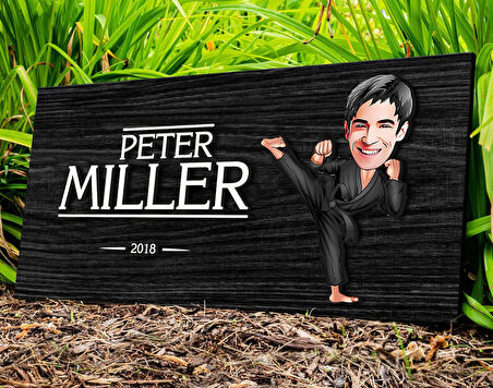 BK Gift Kişiye Özel Erkek Karateci Karikatürlü Kabartma Figürlü Ahşap Tablo, Duvar Dekoru, Arkadaşa Hediye, Özel Tasarım Ev Hediyesi-1