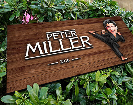 BK Gift Kişiye Özel Erkek Karateci Karikatürlü Kabartma Figürlü Ahşap Tablo, Duvar Dekoru, Arkadaşa Hediye, Özel Tasarım Ev Hediyesi-1