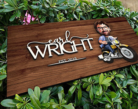 BK Gift Kişiye Özel Erkek Motorcu Karikatürlü Kabartma Figürlü Ahşap Tablo, Duvar Dekoru, Arkadaşa Hediye, Özel Tasarım Ev Hediyesi-1