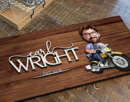 BK Gift Kişiye Özel Erkek Motorcu Karikatürlü Kabartma Figürlü Ahşap Tablo, Duvar Dekoru, Arkadaşa Hediye, Özel Tasarım Ev Hediyesi-1