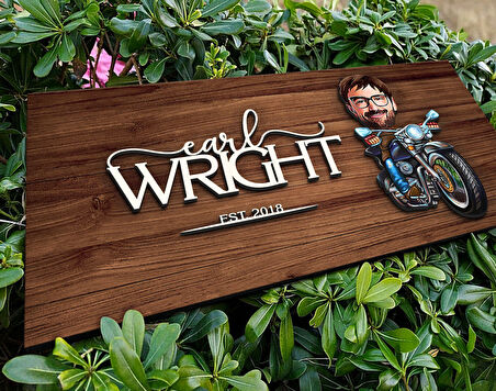 BK Gift Kişiye Özel Erkek Motorcu Karikatürlü Kabartma Figürlü Ahşap Tablo, Duvar Dekoru, Arkadaşa Hediye, Özel Tasarım Ev Hediyesi-2