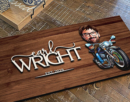 BK Gift Kişiye Özel Erkek Motorcu Karikatürlü Kabartma Figürlü Ahşap Tablo, Duvar Dekoru, Arkadaşa Hediye, Özel Tasarım Ev Hediyesi-2