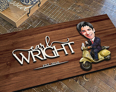 BK Gift Kişiye Özel Erkek Motorcu Karikatürlü Kabartma Figürlü Ahşap Tablo, Duvar Dekoru, Arkadaşa Hediye, Özel Tasarım Ev Hediyesi-3