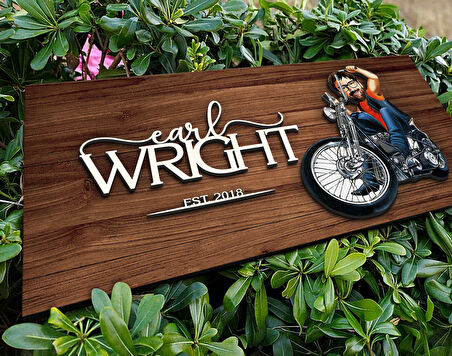 BK Gift Kişiye Özel Erkek Motorcu Karikatürlü Kabartma Figürlü Ahşap Tablo, Duvar Dekoru, Arkadaşa Hediye, Özel Tasarım Ev Hediyesi-4
