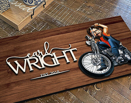 BK Gift Kişiye Özel Erkek Motorcu Karikatürlü Kabartma Figürlü Ahşap Tablo, Duvar Dekoru, Arkadaşa Hediye, Özel Tasarım Ev Hediyesi-4