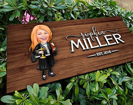 BK Gift Kişiye Özel Kadın Avukat Karikatürlü Kabartma Figürlü Ahşap Tablo, Duvar Dekoru, Arkadaşa Hediye, Özel Tasarım Ev Hediyesi-1